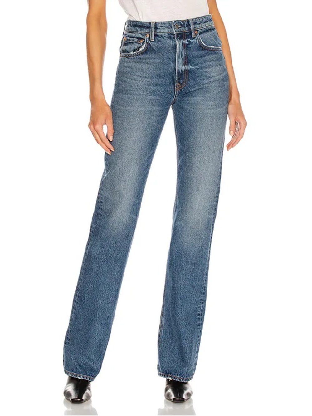 Zara Medium Blue High-Rise Straight-Leg Jeans